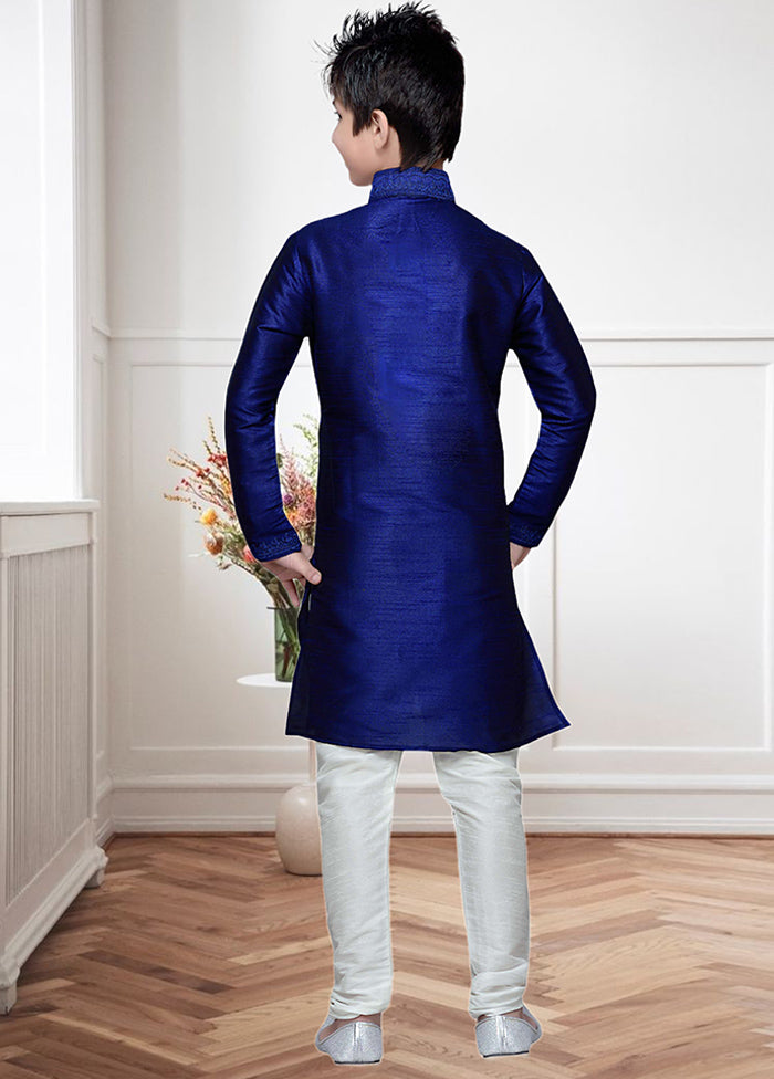 2 Pc Royal Blue Dupion Silk Ethnic Wear Set - Indian Silk House Agencies