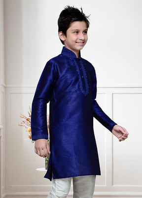 2 Pc Royal Blue Dupion Silk Ethnic Wear Set - Indian Silk House Agencies