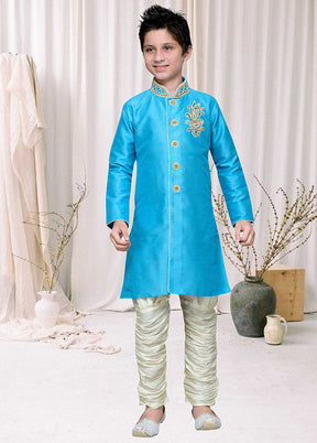2 Pc Sky Blue Dupion Silk Ethnic Wear Set - Indian Silk House Agencies