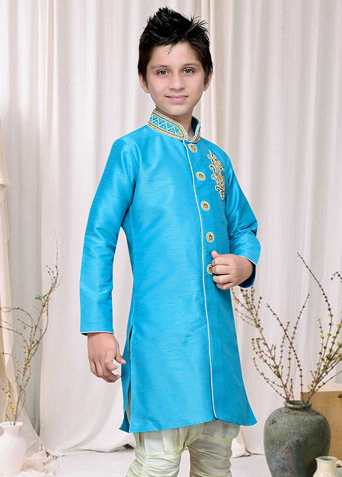 2 Pc Sky Blue Dupion Silk Ethnic Wear Set - Indian Silk House Agencies