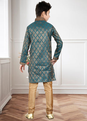 2 Pc Blue Dupion Silk Ethnic Wear Set - Indian Silk House Agencies