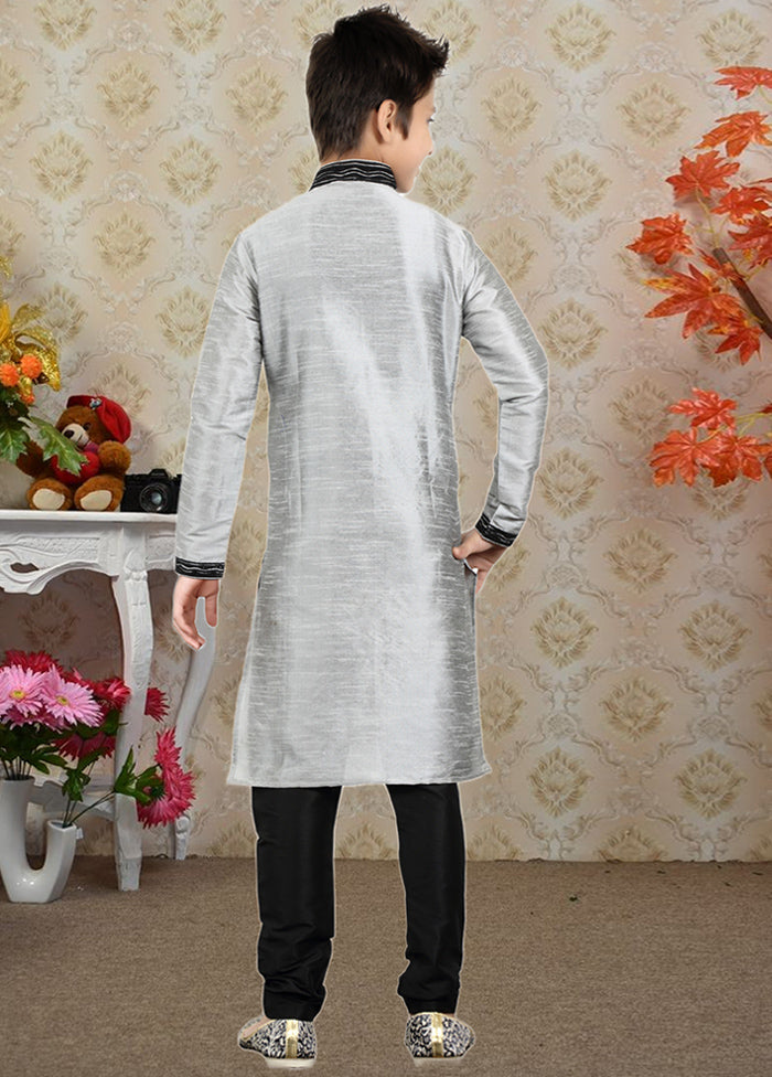 2 Pc Grey Dupion Silk Ethnic Wear Set - Indian Silk House Agencies