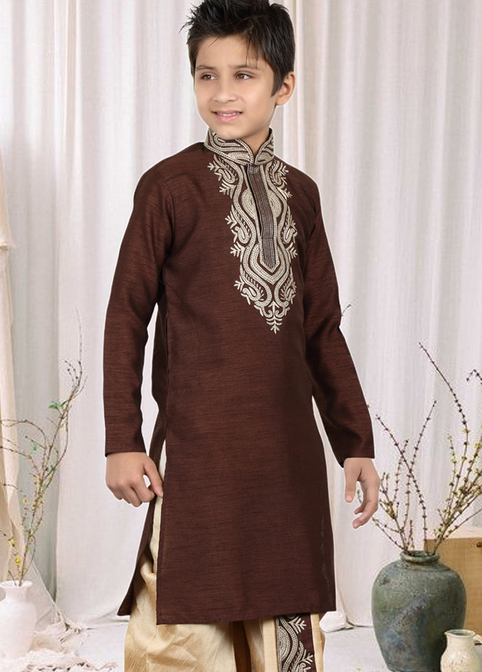2 Pc Brown Dupion Silk Ethnic Wear Set - Indian Silk House Agencies