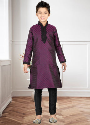 2 Pc Purple Dupion Silk Ethnic Wear Set - Indian Silk House Agencies