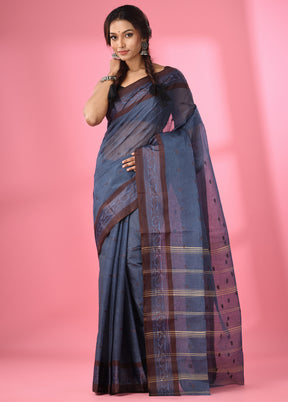 Blue Pure Cotton Saree With Blouse Piece - Indian Silk House Agencies