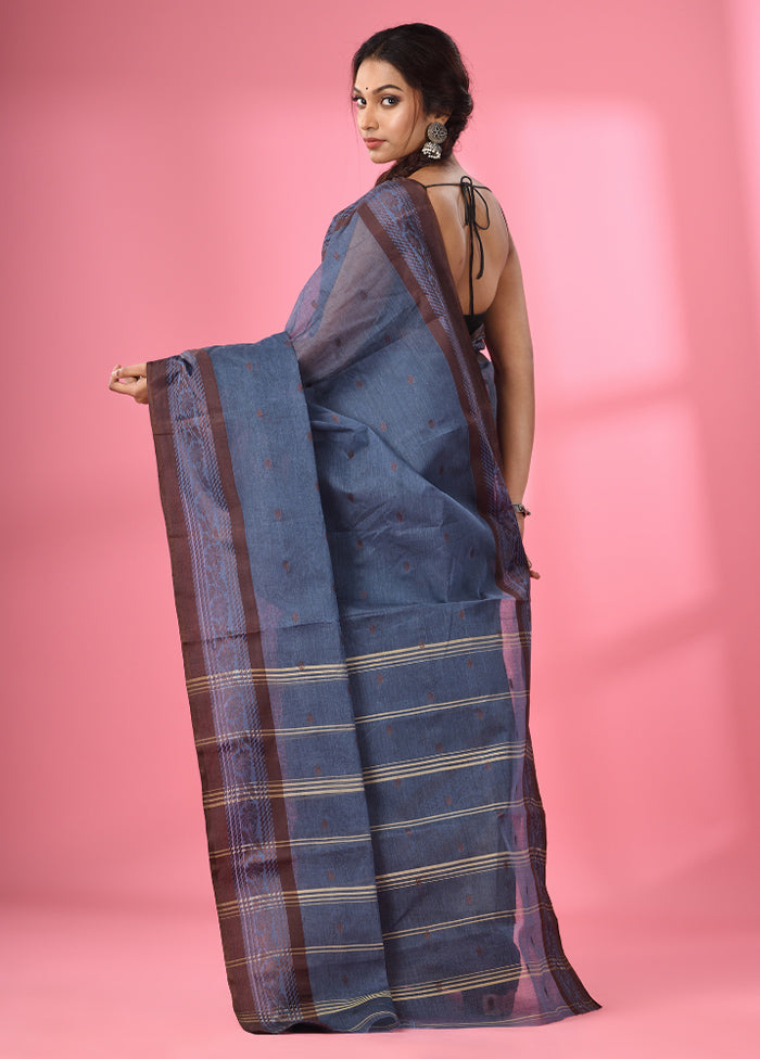 Blue Pure Cotton Saree With Blouse Piece - Indian Silk House Agencies