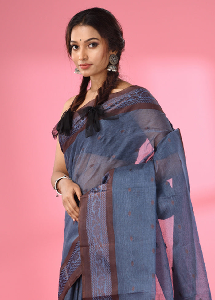 Blue Pure Cotton Saree With Blouse Piece - Indian Silk House Agencies