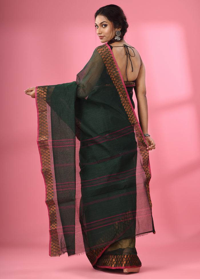 Bottle Green Pure Cotton Saree With Blouse Piece - Indian Silk House Agencies