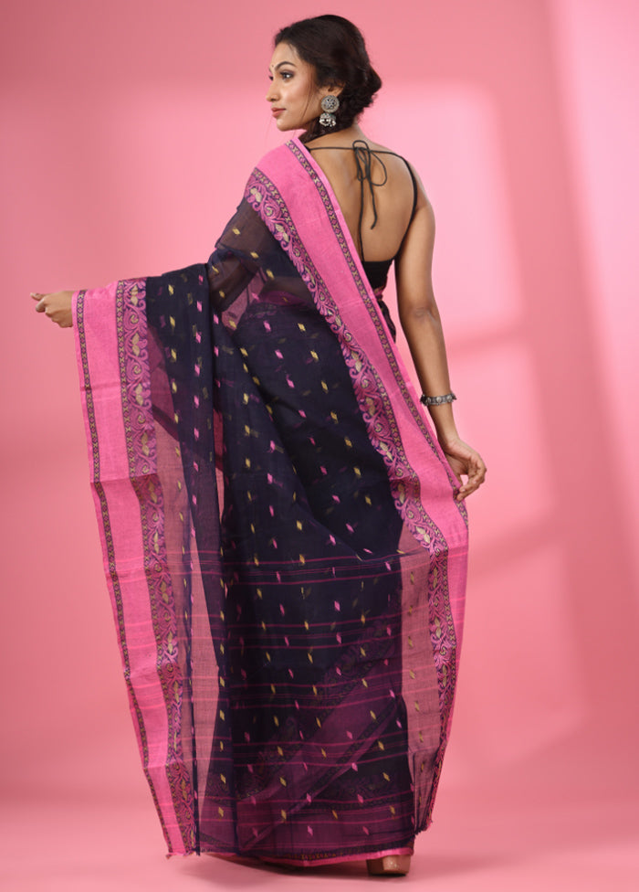 Navy Blue Pure Cotton Saree With Blouse Piece - Indian Silk House Agencies