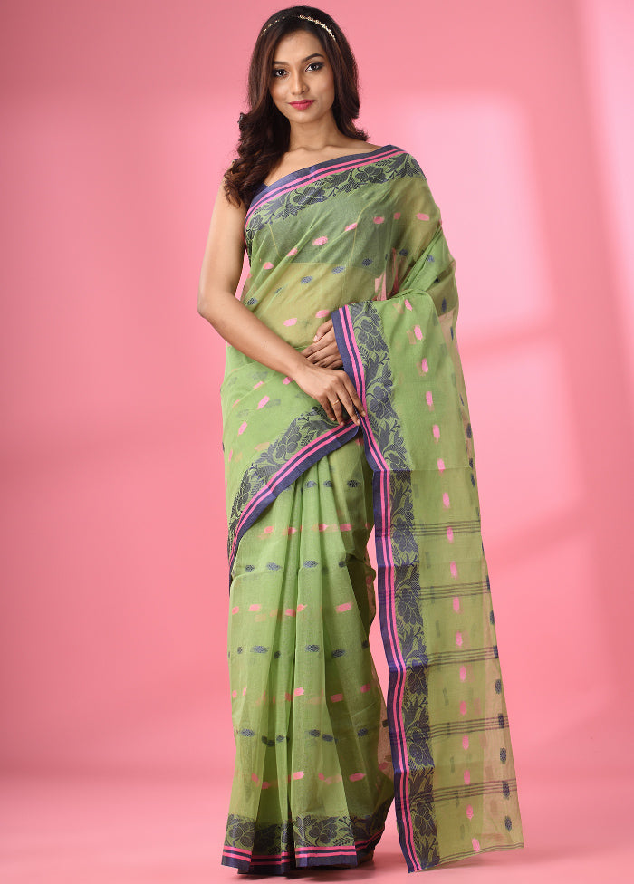 Green Pure Cotton Saree With Blouse Piece - Indian Silk House Agencies