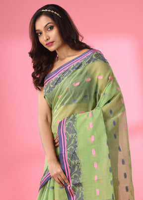 Green Pure Cotton Saree With Blouse Piece - Indian Silk House Agencies