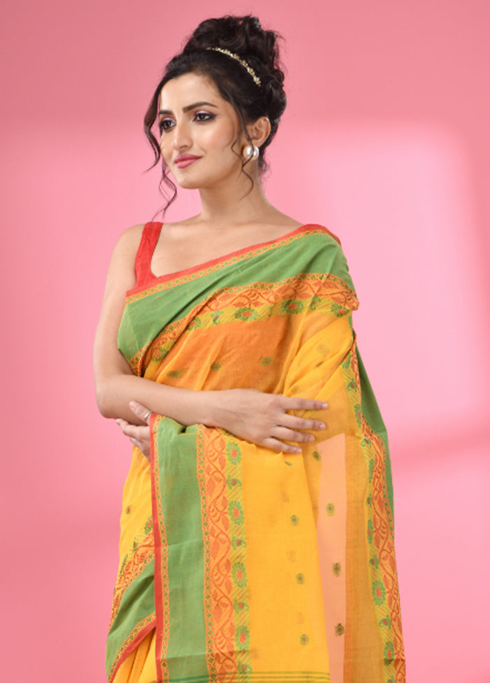 Yellow Pure Cotton Saree With Blouse Piece - Indian Silk House Agencies