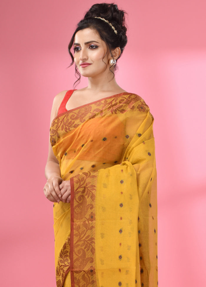 Mustard Pure Cotton Saree With Blouse Piece - Indian Silk House Agencies