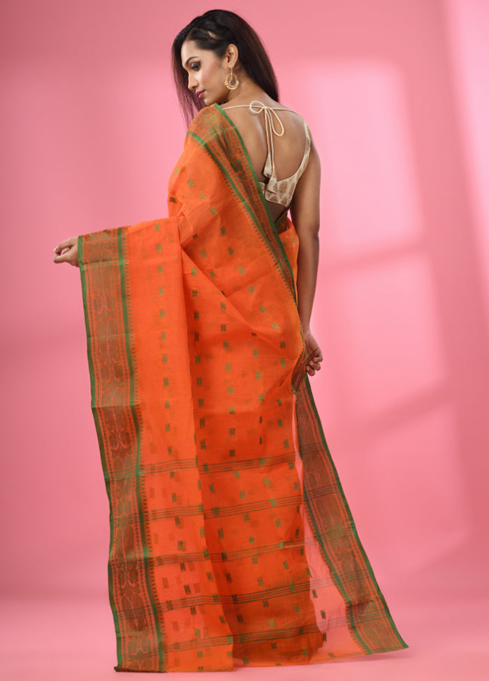 Orange Pure Cotton Saree With Blouse Piece - Indian Silk House Agencies