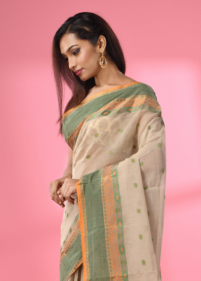 Cream Pure Cotton Saree With Blouse Piece - Indian Silk House Agencies