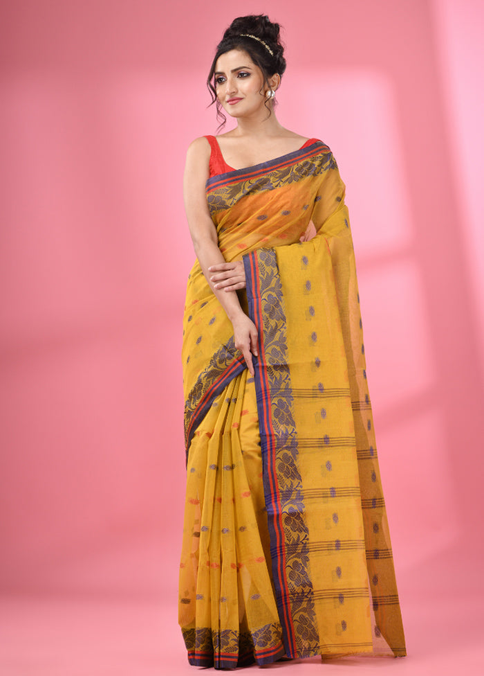 Mustard Pure Cotton Saree With Blouse Piece - Indian Silk House Agencies