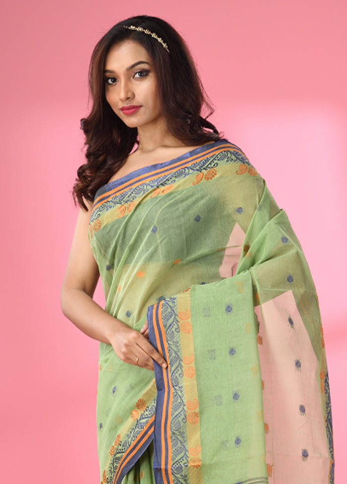 Green Pure Cotton Saree With Blouse Piece - Indian Silk House Agencies