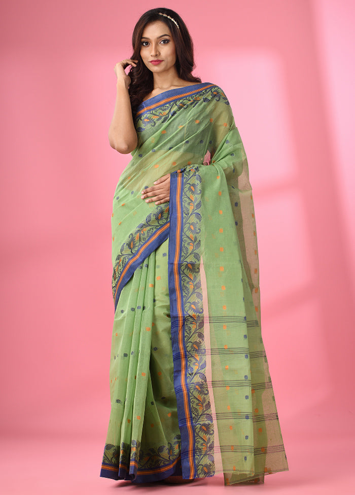 Green Pure Cotton Saree With Blouse Piece - Indian Silk House Agencies