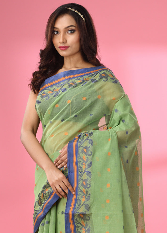 Green Pure Cotton Saree With Blouse Piece - Indian Silk House Agencies