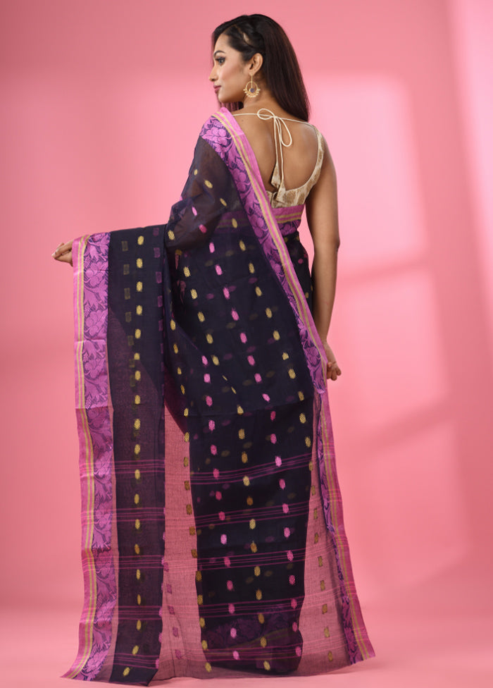 Navy Blue Pure Cotton Saree With Blouse Piece - Indian Silk House Agencies