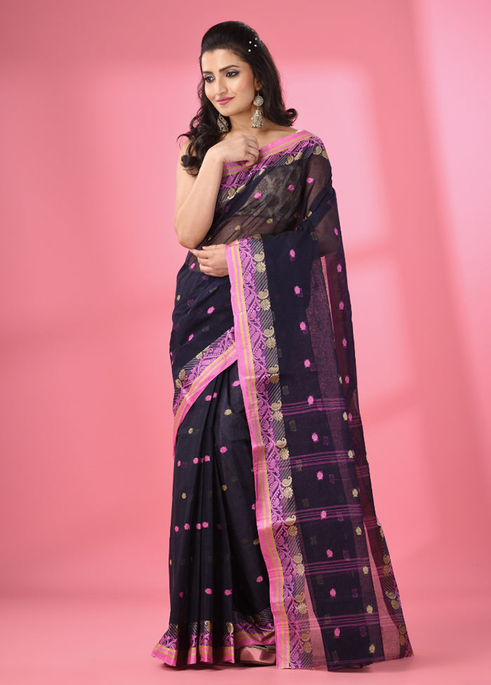 Navy Blue Pure Cotton Saree With Blouse Piece - Indian Silk House Agencies