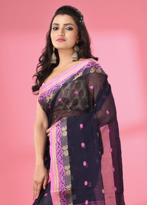 Navy Blue Pure Cotton Saree With Blouse Piece - Indian Silk House Agencies