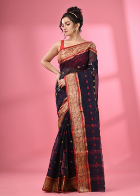 Navy Blue Pure Cotton Saree With Blouse Piece - Indian Silk House Agencies