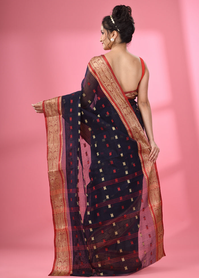 Navy Blue Pure Cotton Saree With Blouse Piece - Indian Silk House Agencies