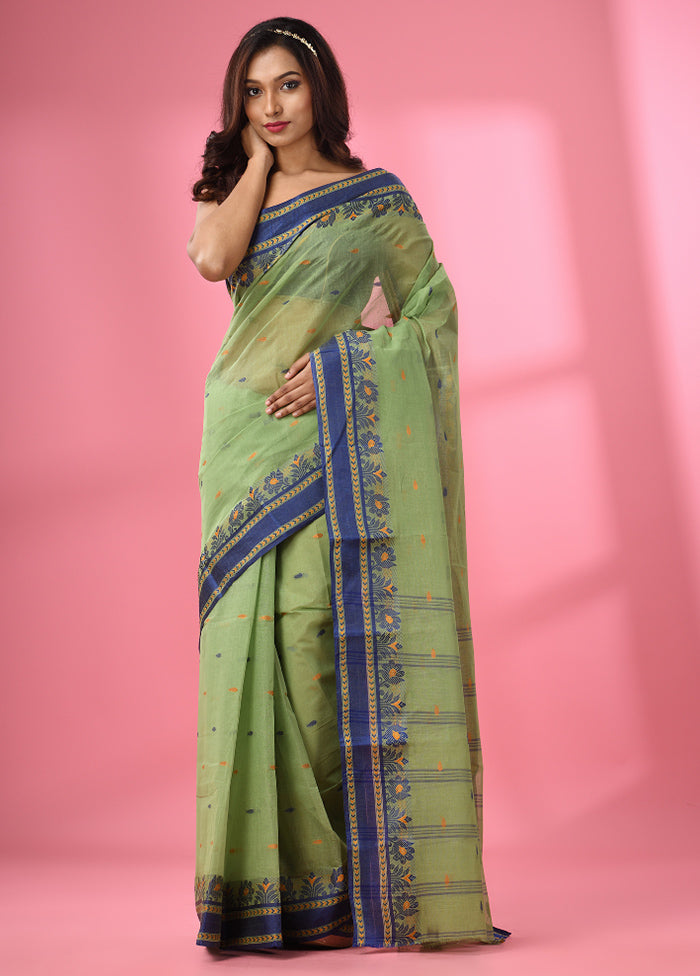 Green Pure Cotton Saree With Blouse Piece - Indian Silk House Agencies