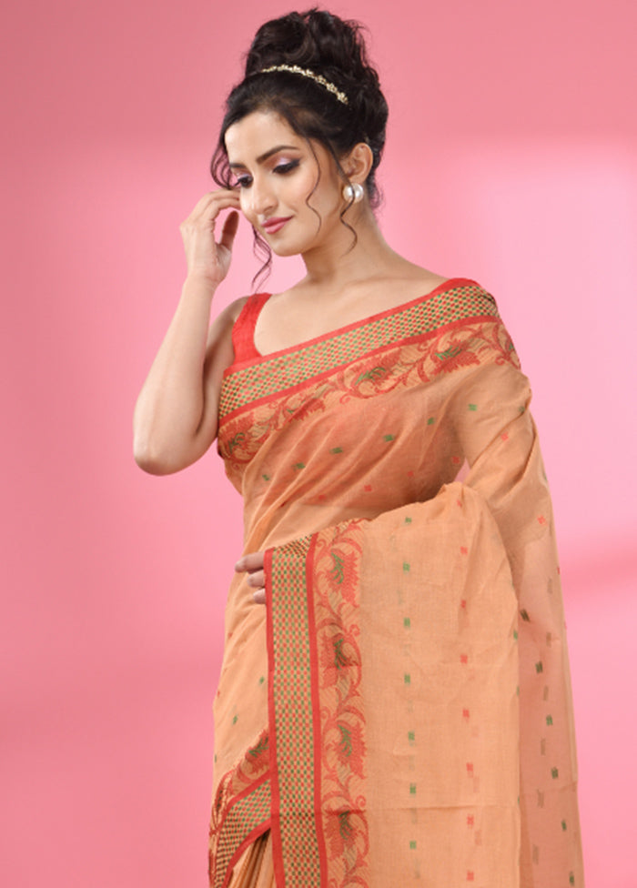 Beige Pure Cotton Saree With Blouse Piece - Indian Silk House Agencies