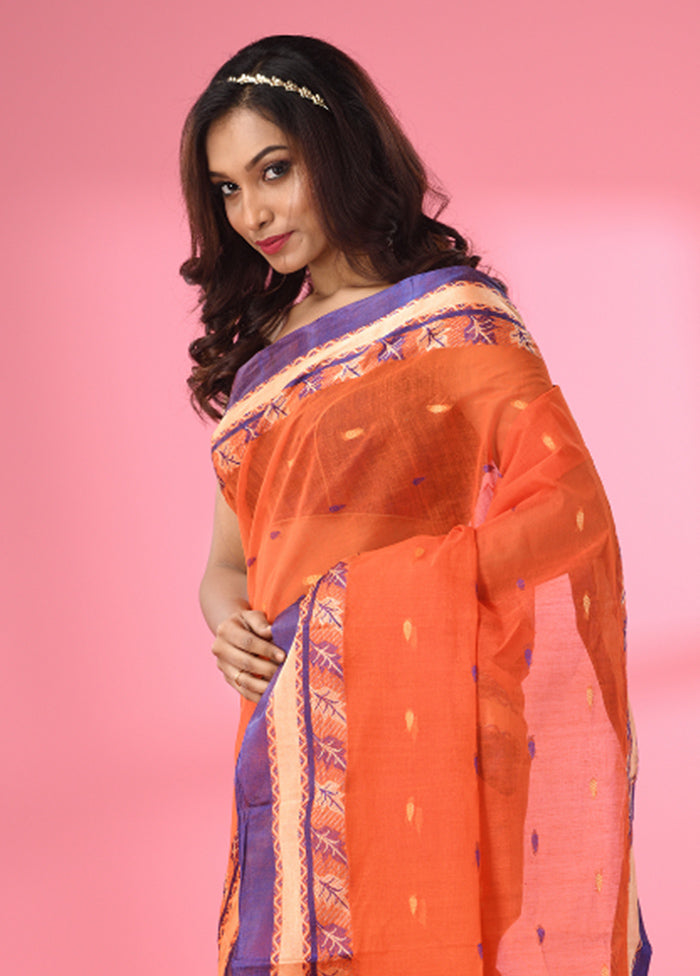 Orange Pure Cotton Saree With Blouse Piece - Indian Silk House Agencies