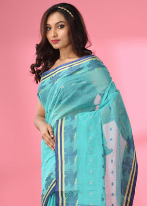 Sea Green Pure Cotton Saree With Blouse Piece - Indian Silk House Agencies