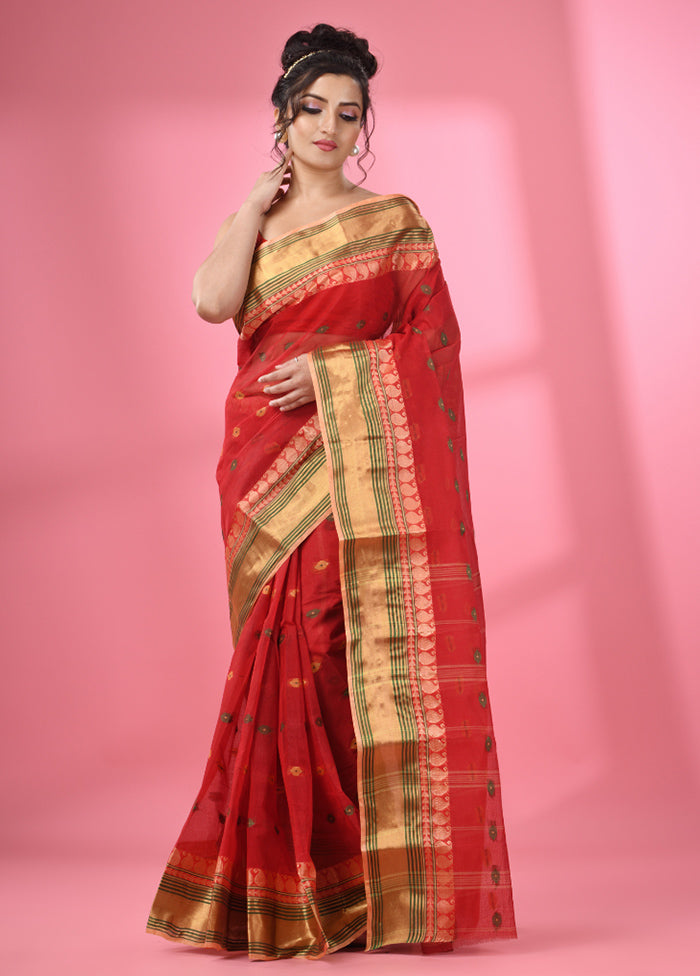 Red Pure Cotton Saree With Blouse Piece - Indian Silk House Agencies