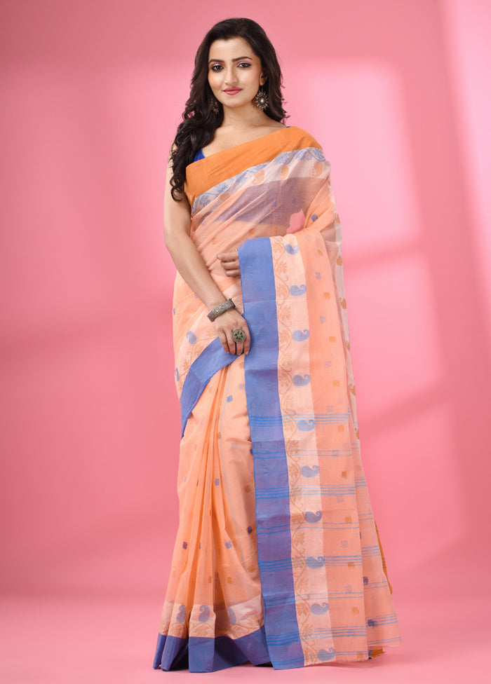 Peach Pure Cotton Saree With Blouse Piece - Indian Silk House Agencies