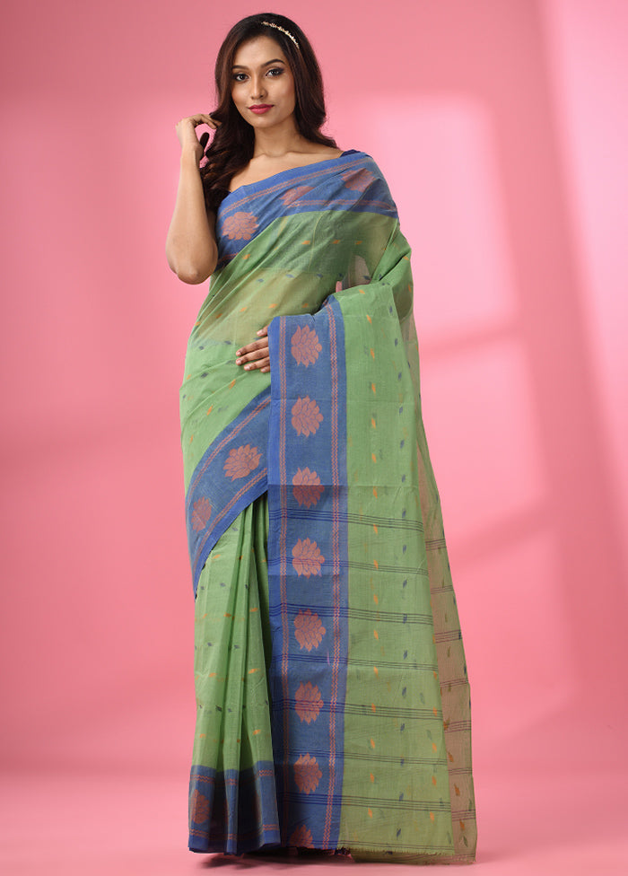 Green Pure Cotton Saree With Blouse Piece - Indian Silk House Agencies