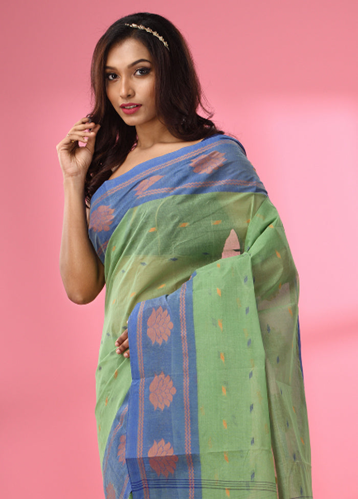 Green Pure Cotton Saree With Blouse Piece - Indian Silk House Agencies