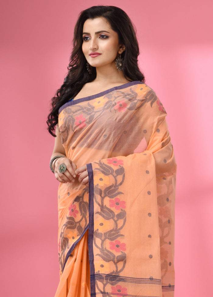 Peach Pure Cotton Saree With Blouse Piece - Indian Silk House Agencies