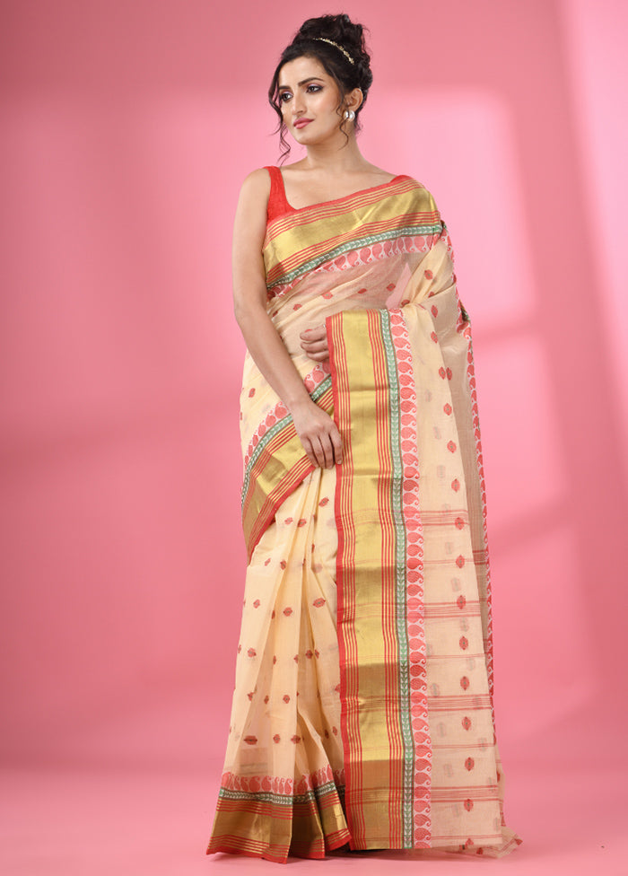 Cream Pure Cotton Saree With Blouse Piece - Indian Silk House Agencies