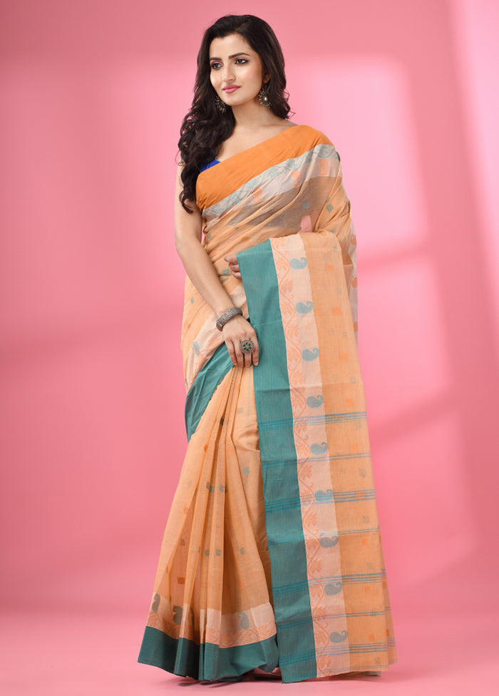 Beige Pure Cotton Saree With Blouse Piece - Indian Silk House Agencies