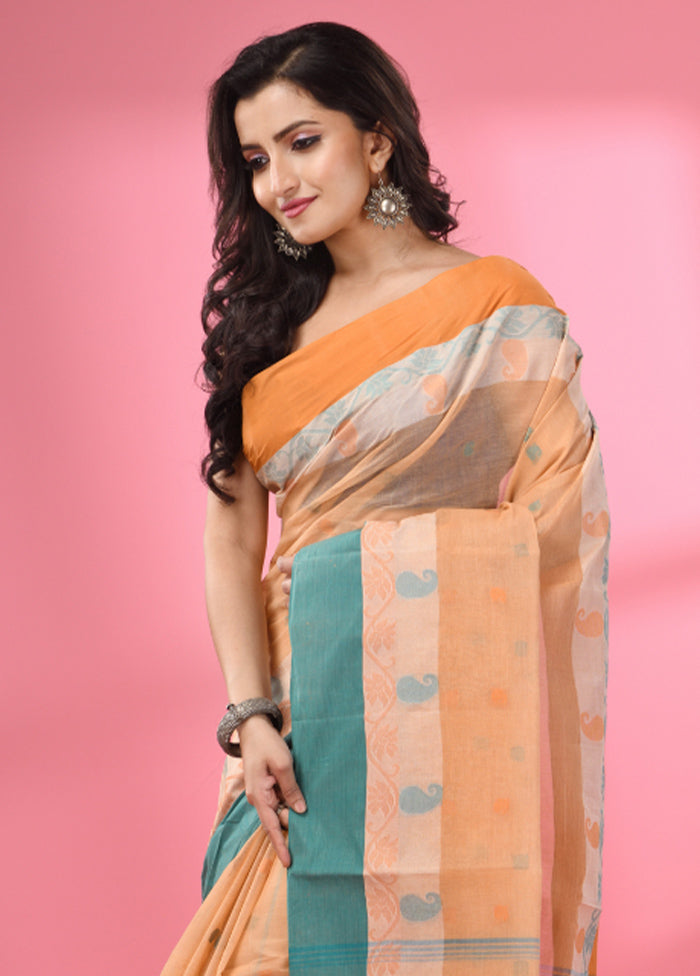 Beige Pure Cotton Saree With Blouse Piece - Indian Silk House Agencies