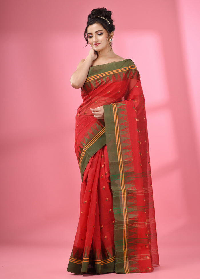 Red Pure Cotton Saree With Blouse Piece - Indian Silk House Agencies