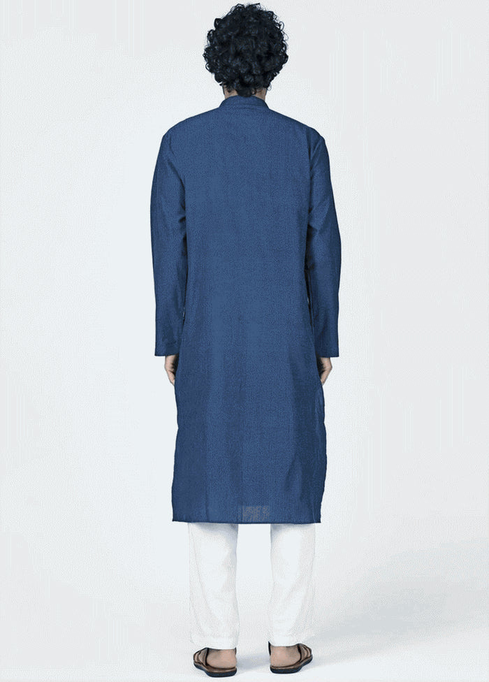 Classic Navy Blue Plain Kurta VDIWK057 - Indian Silk House Agencies