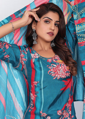 3 Pc Blue Readymade Silk Suit Set - Indian Silk House Agencies