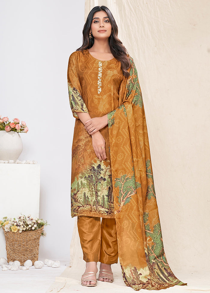 3 Pc Brown Readymade Silk Suit Set - Indian Silk House Agencies