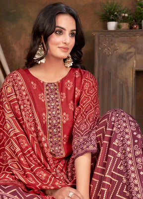 3 Pc Red Readymade Silk Suit Set - Indian Silk House Agencies