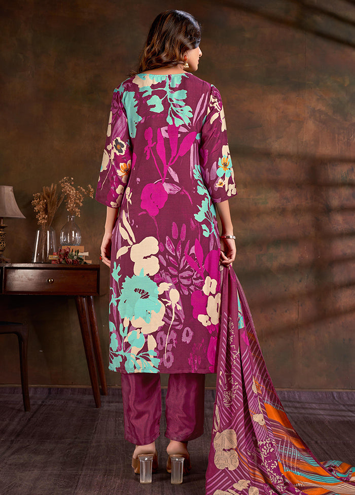 3 Pc Magenta Readymade Silk Suit Set - Indian Silk House Agencies