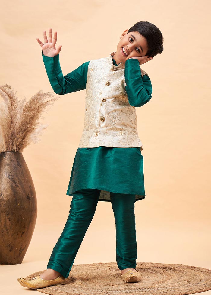 3 Pc Green Silk Ethnic Wear Set - Indian Silk House Agencies