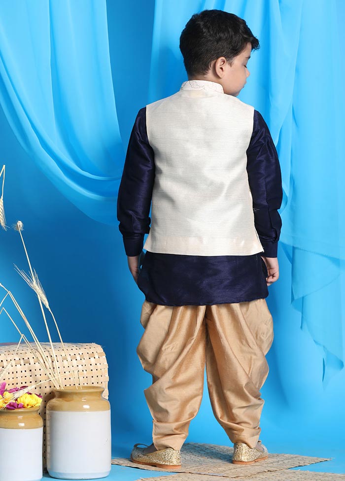 3 Pc Navy Blue Silk Ethnic Wear Set - Indian Silk House Agencies