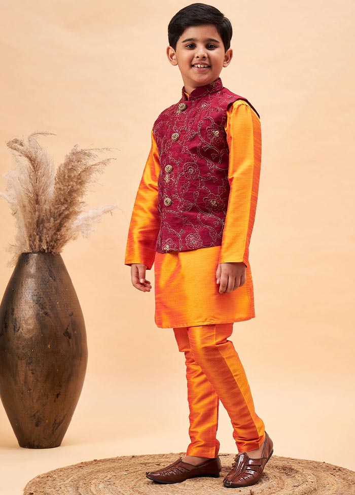 3 Pc Orange Silk Ethnic Wear Set - Indian Silk House Agencies