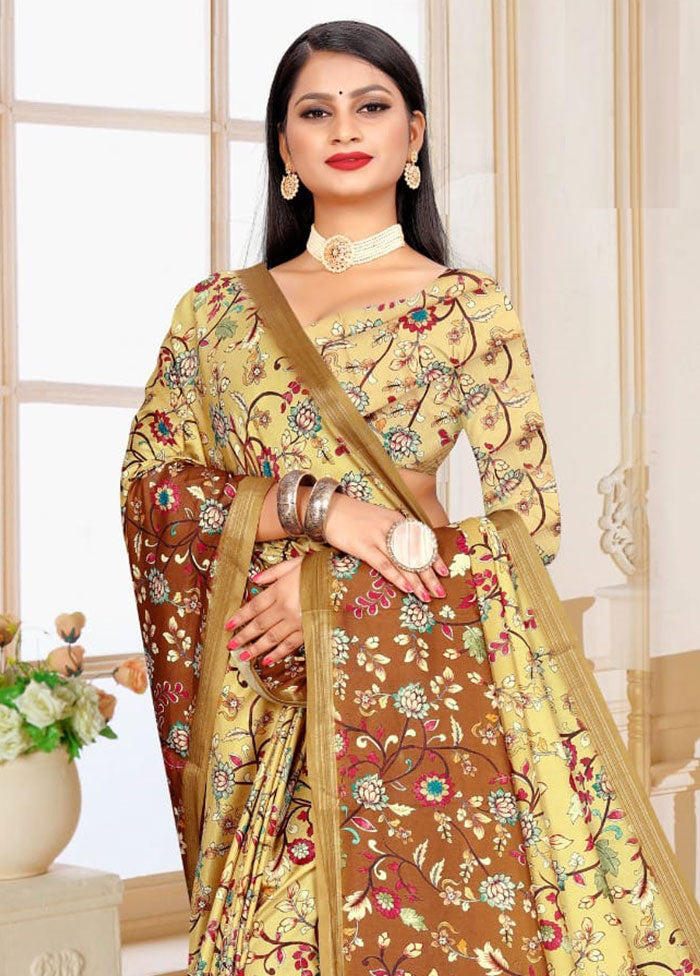 Yellow Spun Silk Saree With Blouse Piece - Indian Silk House Agencies